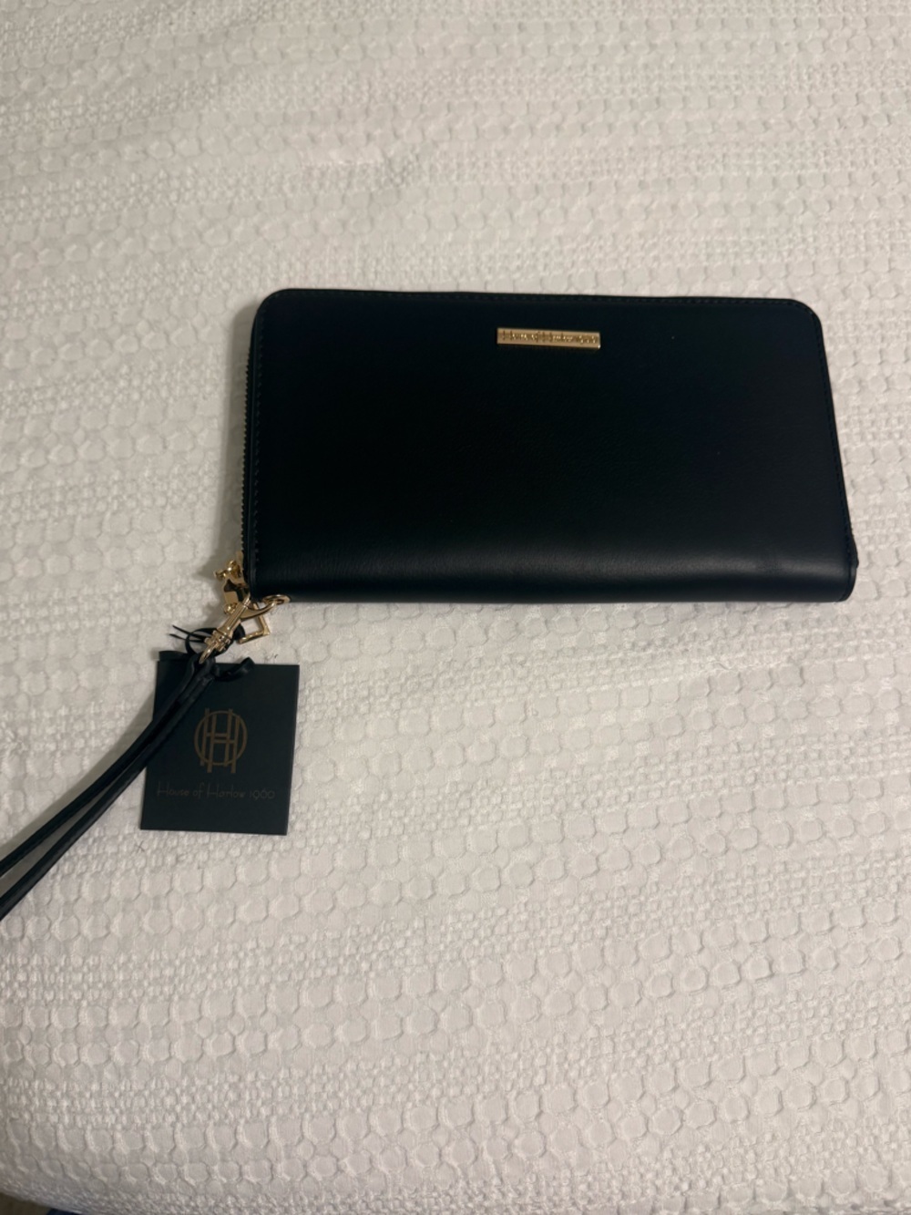 House of Harlow 1960 Black Zip-Around Wristlet Wallet with Gold Hardware